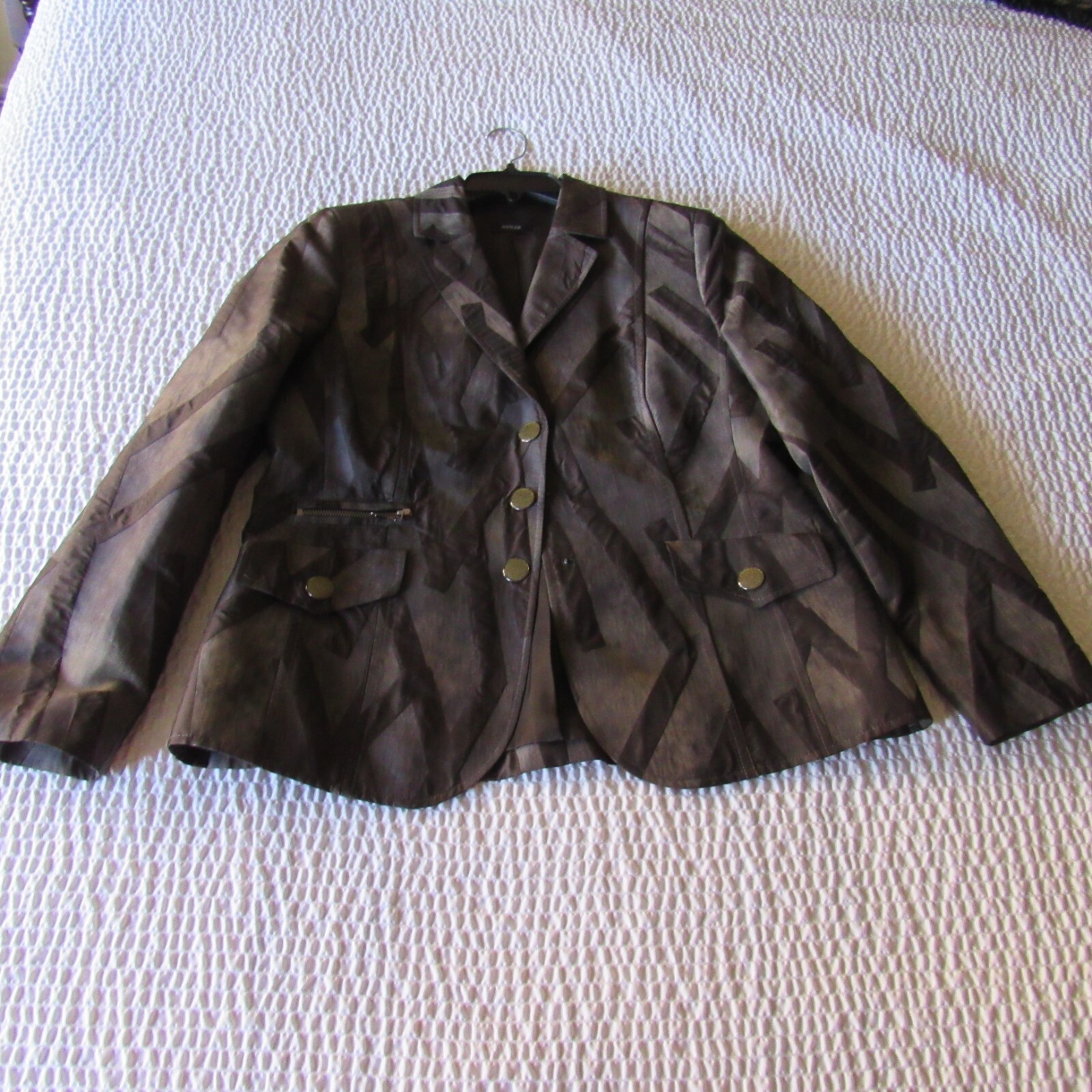 Basler Patchwork Blazer 42 12 Jacket Gray Brown S… - image 8