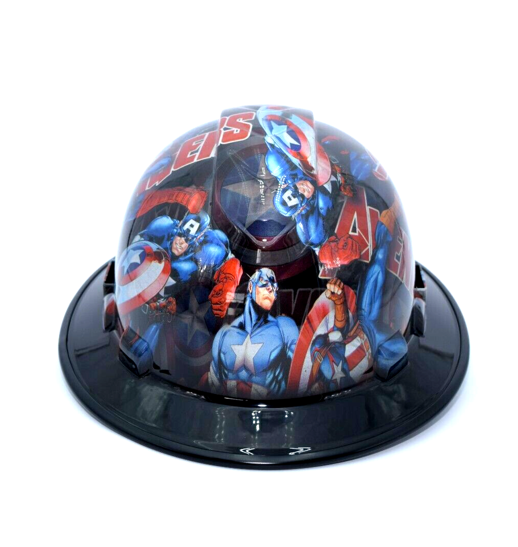 Vented Wide Brim Hard Hat Hydro Dipped in Comic Book Captain w/Brim Guard