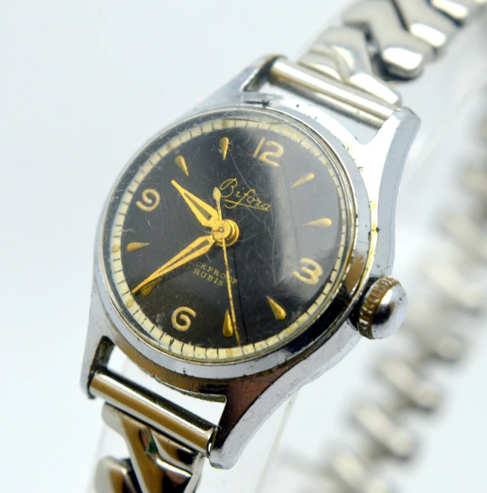 ВИНТАЖНЫЙ BIFORA 17 КАМНЕЙ ЧЕРНЫЙ ЦИФЕРБЛАТ ЖЕНСКИЕ МЕХАНИЧЕСКИЕ ЧАСЫ - Изображение 2 из 4
