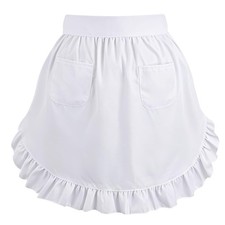 White Waist Apron with Pockets for Women, Maid Half Apron with Ruffle
