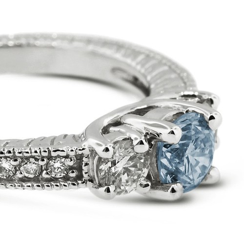 Anello Tre Pietre Classico 1,79ct Blu SI1 Tondo Diamanti Naturali Certificati 14k - Foto 8 di 24