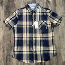 Ben Sherman Shirt Blue Plaid Short Sleeve Soho Slim Fit Button Up Medium NWT