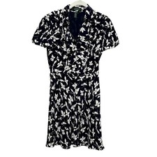 Lauren Ralph Lauren Amit Dress Womens 6 BlacFloral Silk Short Sleeve Ruffle Midi