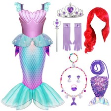 Little Mermaid Costume Girls 4-6 Princess Dress Up Tail Halloween Purple Small