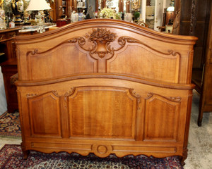French Antique Carved Oak Louis XV Queen Size Bed