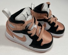 NIKE AIR JORDAN 1 Mid TD Toddler 4C Rose Gold Black White Lace Up Sneakers NWT