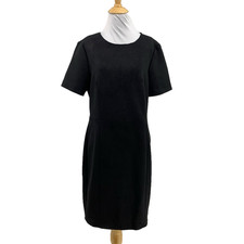 Tahari Dress Womens 8 Black Faux Suede Short Sleeve Back Zip Career Sheath