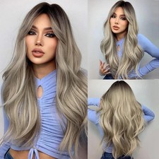 Brown Blonde Ombre Natural Hair Wigs for Women Long Wavy With Dark Roots Synthet