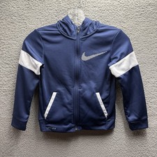 Nike DRI-FIT Hoodie Boy Size 6 Navy Blue Graphic Logo Full-Zip Sweatshirt Size 6