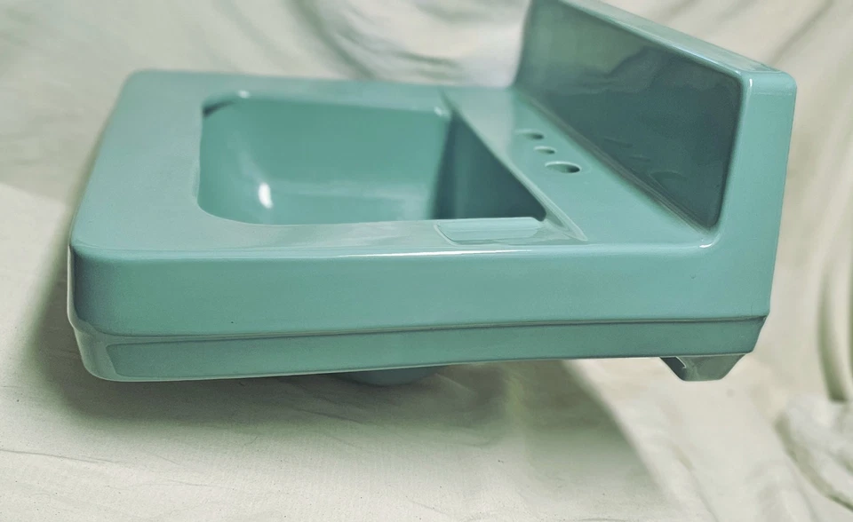 Grúa fregadero de pared de baño Norwich lavabo azul aguamarina verde 1959 China vítrea de colección Foto 4 de 4