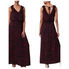 LOFT Navy Red Floral Maxi Dress Sleeveless V Neck Tie Back Small