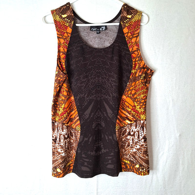CSC Studio womens tank top orange & brown multi color with round neck size Large
