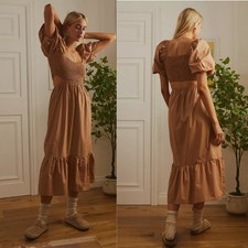 Faithfull The Brand Sz US 10 Plain Hazelnut Bloom Midi Dress