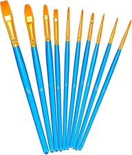 BOSOBO Paint Brush Set, 10pcs Round Pointed Tip Nylon Hair Artist Detail  - Blue