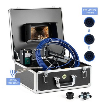 7'' Sewer Camera 98 ft/30m Self-Leveling Drain Camera w 512Hz Transmitter 32GB
