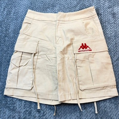 NEW PrettyLittleThing X Kappa Cargo Shorts Womens Size 8 Stone Tan Embroidered