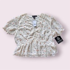 Blusa Miss Chievous Mujer Talla XL Crema Floral Manga Corta