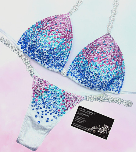 White sequin with gradient crystals npc competition bikini