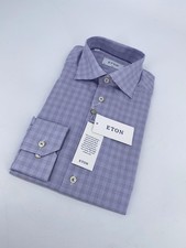 Eton Dress Shirt Mens S 15 - 38 Purple Check Signature Twill Slim Fit Button Up