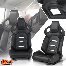 2pcs Reclinable Whtie Carbon Fiber Pattern Racing Seats W Bottom Mount Sliders