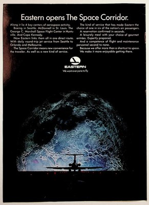 Vintage Eastern Airlines Space Corridor Print Ad Jet to Cape Kennedy Moon 1960s
