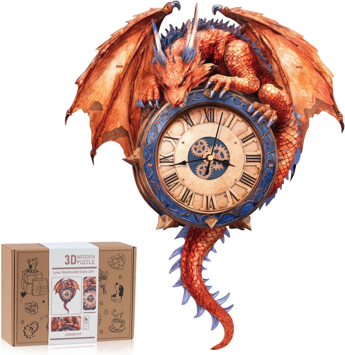 3D Puzzles for Adults, 3D Puzzle Fiery Dragon Clock Kit (Wit