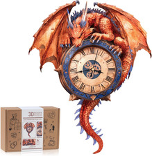 3D Puzzles for Adults, 3D Puzzle Fiery Dragon Clock Kit With Pendulum , Wooden
