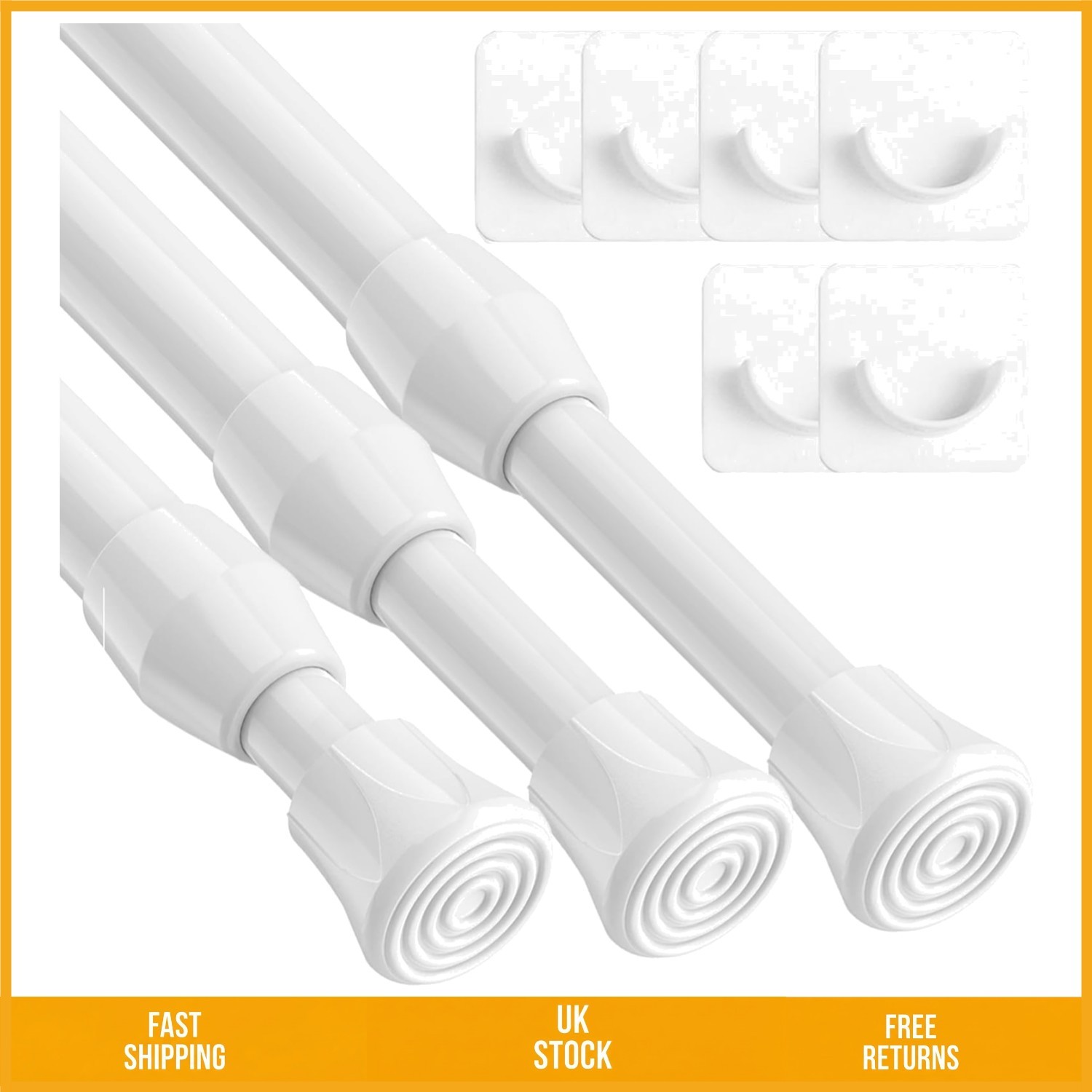 Versatile Extendable No Drill Tension Curtain Rods White 92-125cm 3 Pack