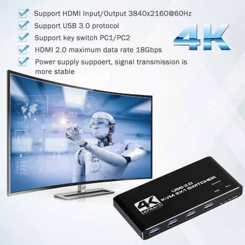 2 in 1 Out 4K Dual Monitor HDMI 2.0 KVM USB Switch USB 3.0 KVM Switch - Photo 12/14