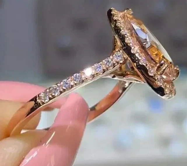 4,00 ct zertifizierter natürlicher champagnerfarbener Diamantring im Birnenschliff VVS1 Rotgold-Finish - Bild 2 von 4