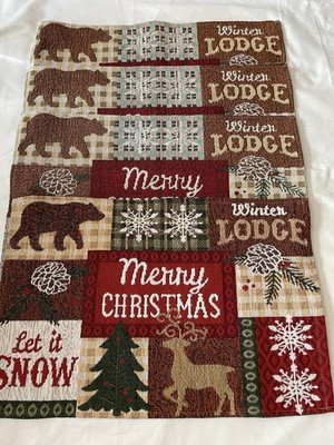 Christmas Tapestry Placemats - Winter Lodge Snow Bear 12.5 x 18.5 Set 4. EUC