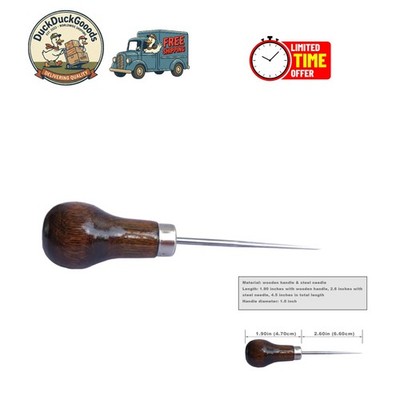 Versatile 4.5-Inch Wooden Handle Awl - Perfect for Needlework and Bookbinding
