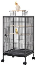 36-Inch Deluxe Sturdy Wrought Iron Bird Flight Open Play Top Cage with Rollin...