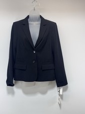 Calvin Klein 2 Button Blazer Jacket Black Cinched Waist Work Career Sz 8 Med