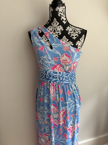 Lilly Pulitzer Womens Helina Midi One-Shoulder Dress M Bahamian Rhapsody Swim - Picture 3 of 9