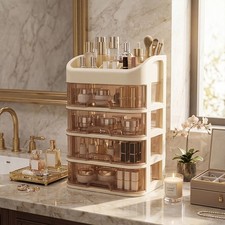 Desktop Drawers Cosmetic Case Make Up Storage Organizer Box with Grid Holder UK