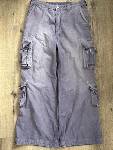 ERL Gray Wide-Leg Cotton Cargo Pants Button Flat Front Multiple Pockets Men