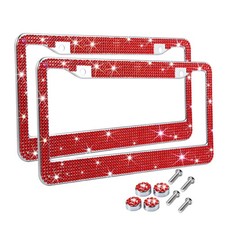 Bling License Plate Frame Glitter Crystal Sparkling Rhinestone Diamond Caps