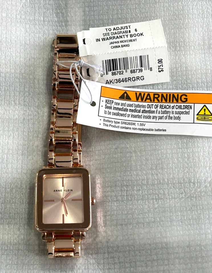 Anne Klein Women's Rectangular Case Rose Gold Tone Metal Bracelet Dress Watch. - Image 4 of 4