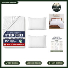 Luxury Organic Cotton Fitted Sheet Set with Deep Pocket 2 Pillowcases - White