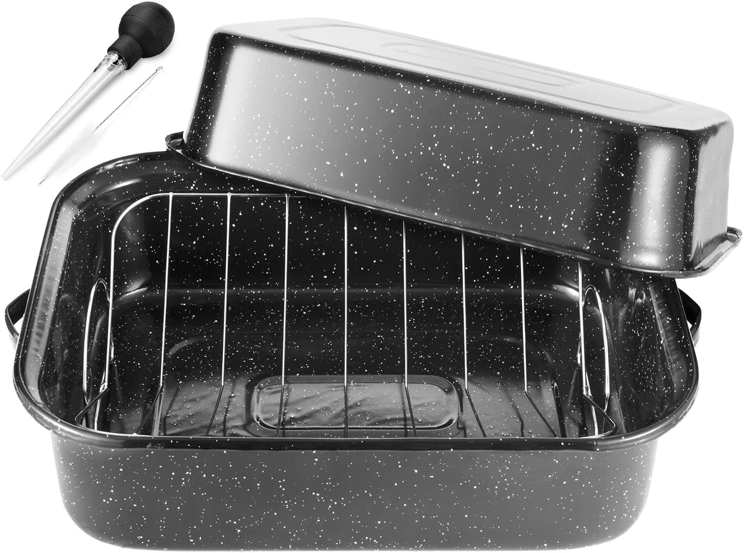 Roasting Pan W/ Lid & Rack 21' Rectangular 25lb Turkey Roaster Pot Large Oven