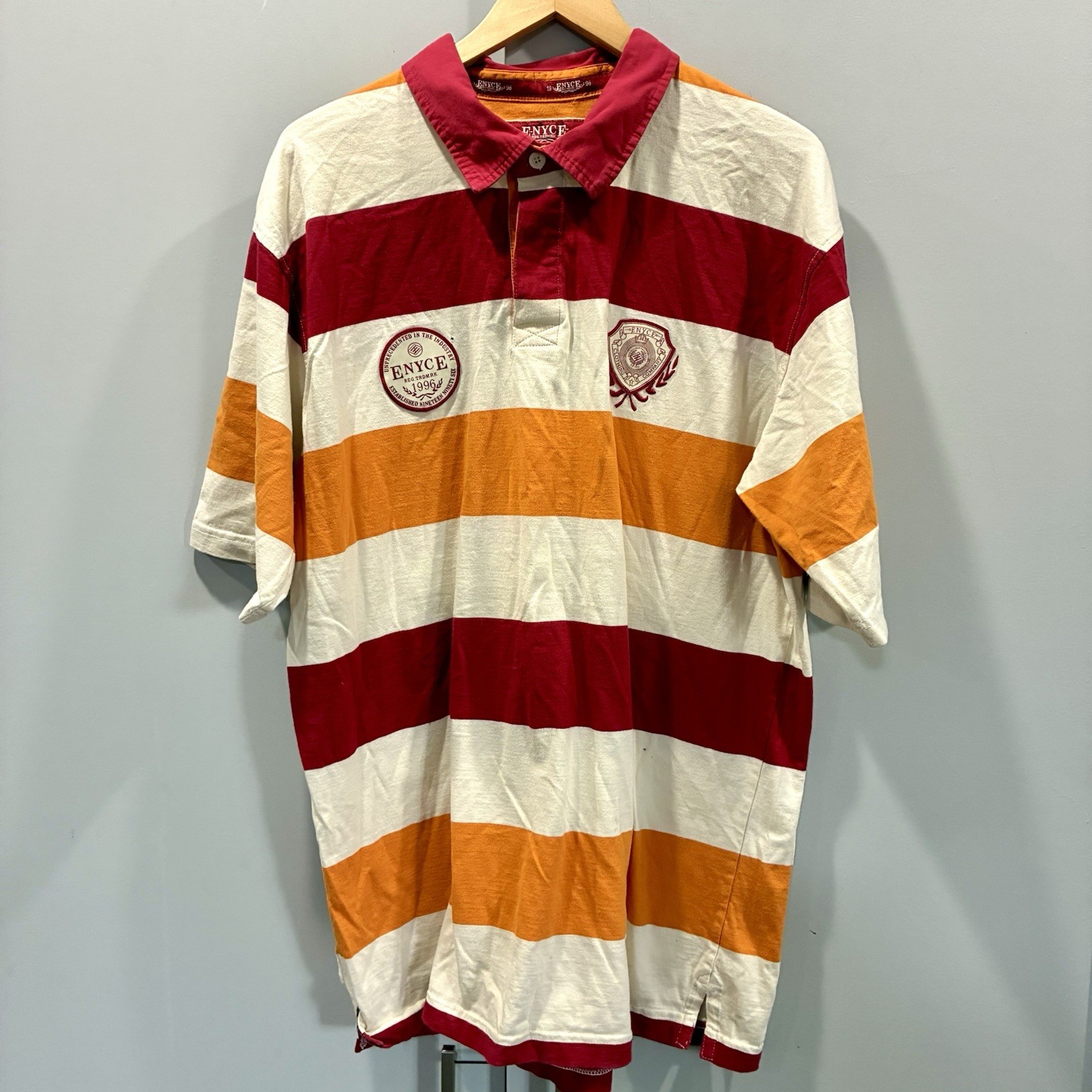 Vintage 90s ENYCE Rugby Polo XXL Orange Burgundy Striped 1996 Hip Hop Streetwear