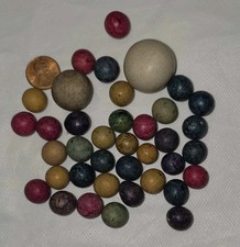 Antique 38 Clay Marbles Various Sizes Colors FREE SHIPPING
