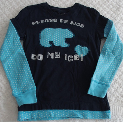 Old Navy Girls XS 5 Shirt Be Nice to My Ice Polar Bear VGUC long sleeve dot navy