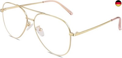 GQUEEN Pilot Stil Fake Brille Ohne Stärke Damen Herren Retro Metallrahmen UV400