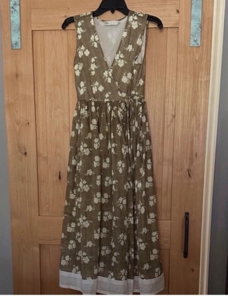 Tory Burch цветочный хлопок надежном платье миди - размер 4 - коричневый и белый - новый без ЯРЛЫКОВ - $498 - Изображение 2 из 4