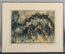 Signed LAWRENCE HEYMAN Ltd Ed Abstract Etching MOTHER CAT Washington DC Artist