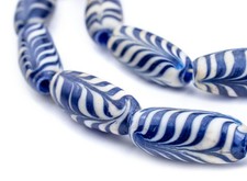 Blue Glass Feather Beads 11mm Indonesia Oval Large Hole 22 Inch Strand