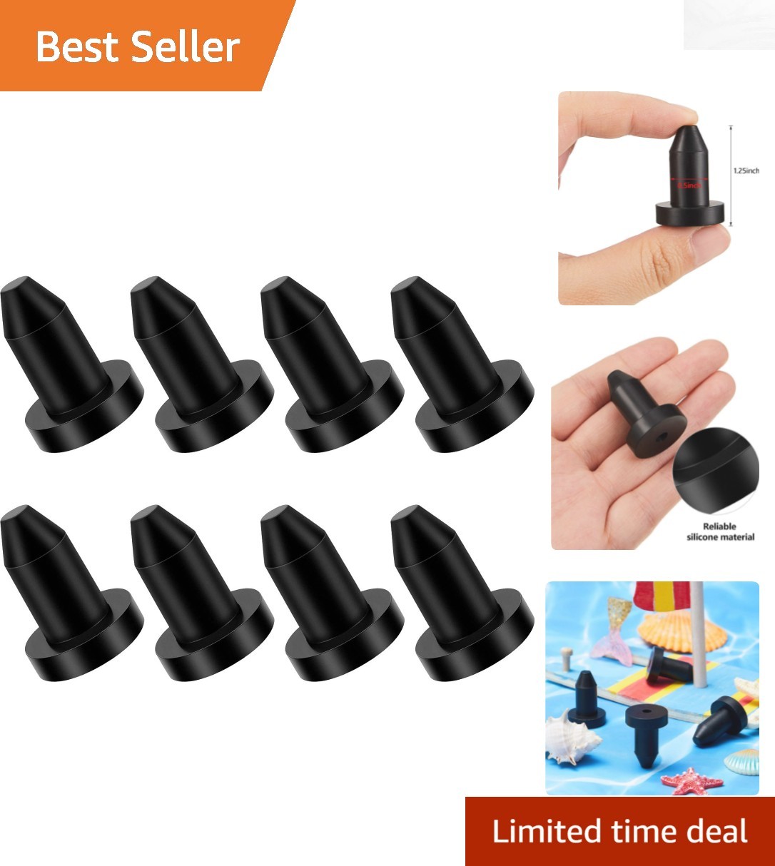 Dry - 8 Pack Of 1/2 Inch Silicone Drain Plugs For Scupper Ho