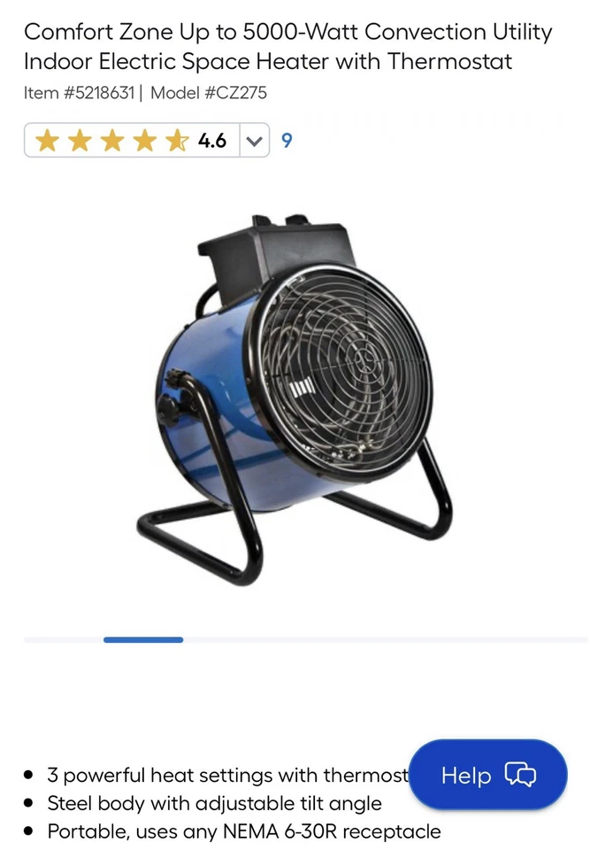 Comfort Zone Up to 5000-Watt Convection Utility Indoor Electric Space Heate - Image 2 of 4